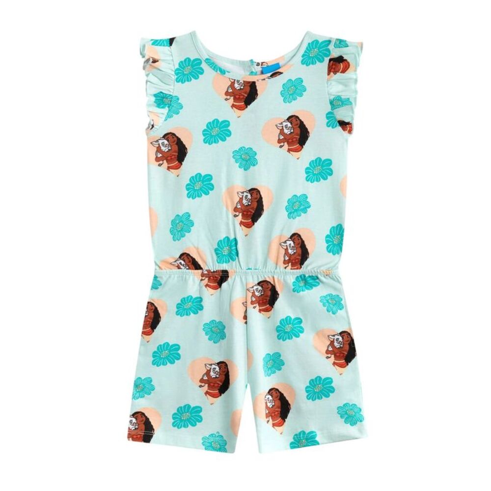 Moana Girls Flowers All-Over Print Sleeveless Playsuit / Green